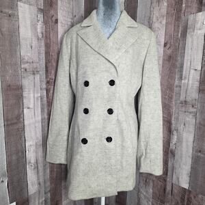 Double Brested Light Gray Lined Long Coat Felted Wool Women's Small Medium Gift
